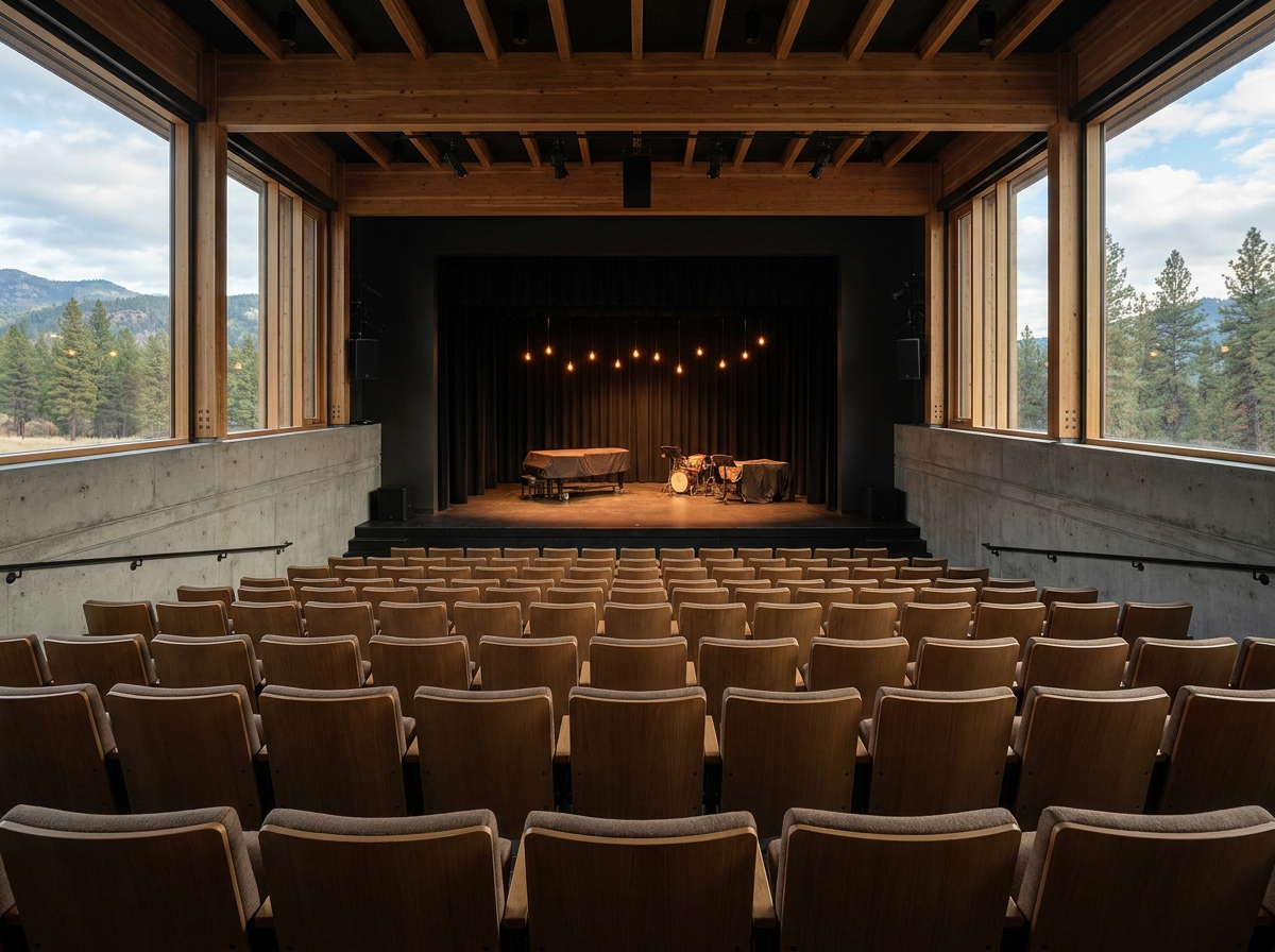 Empty seats in a Boulder theater before an event.