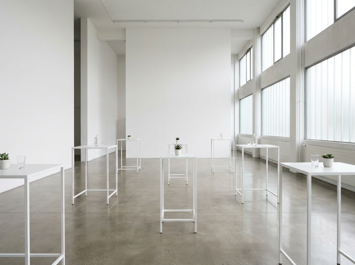 A modern Brooklyn art gallery prepared for a networking event.