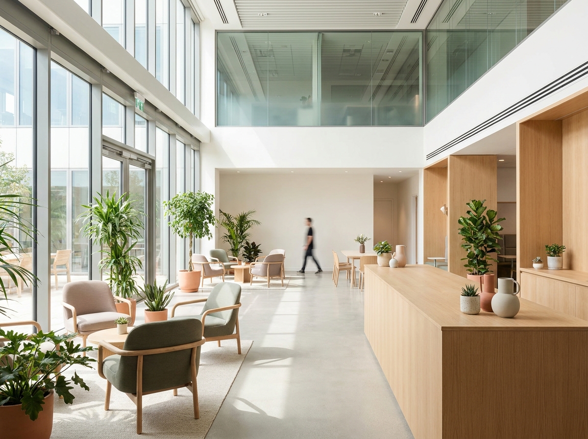 The reception area of a co-working space in Brooklyn, set for attendee check-in.
