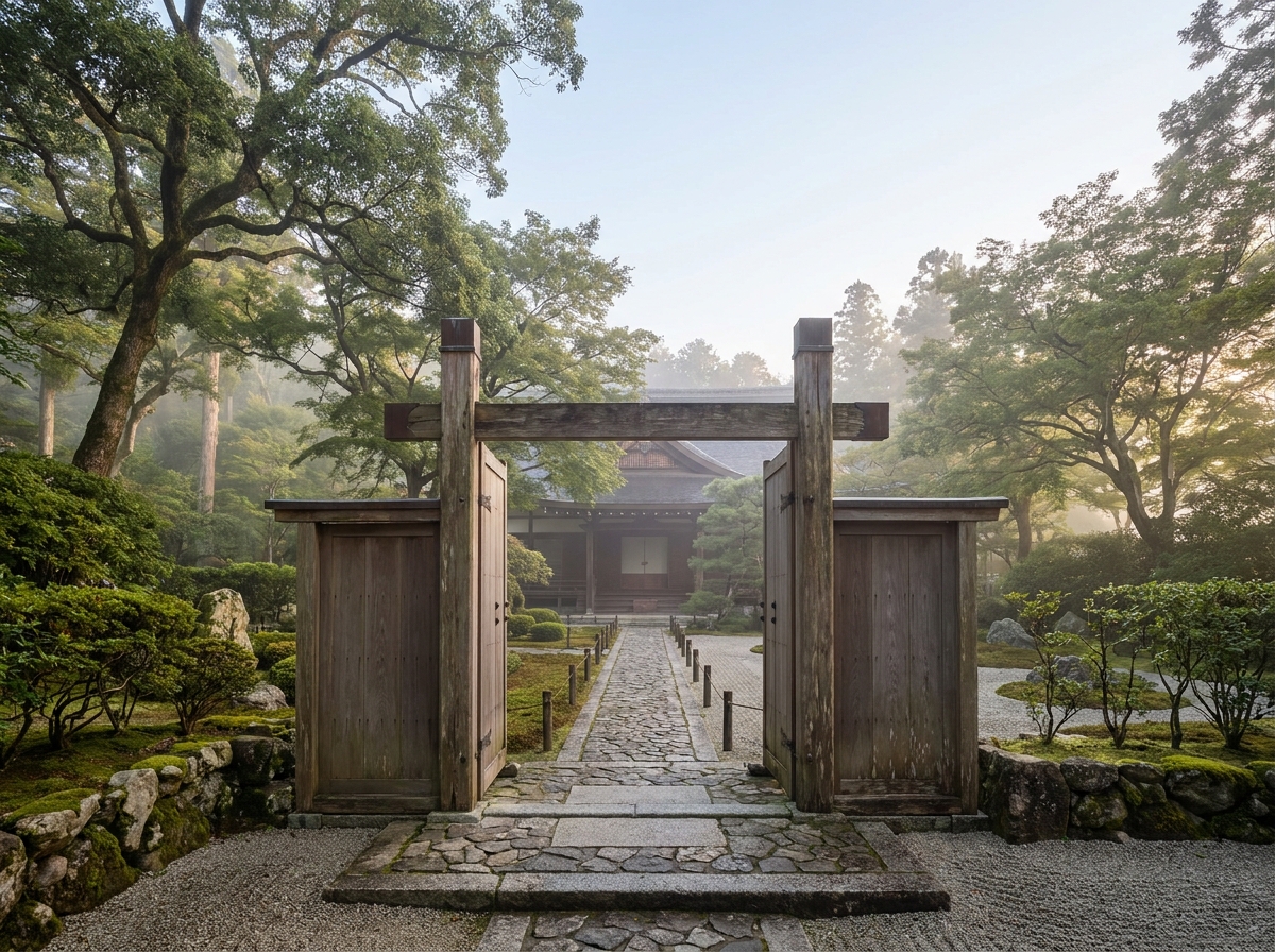 The peaceful entryway to a venue suitable for a Buddhism event.