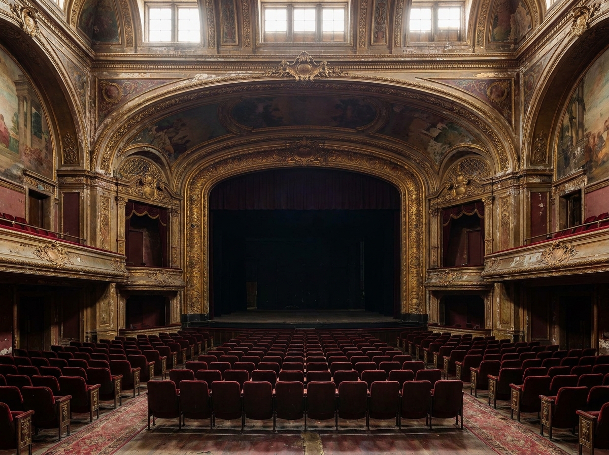An empty historic theater in Buffalo, ready for a ticketed performance.