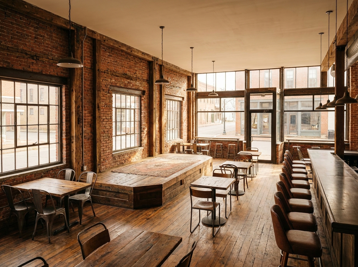 An empty live music venue in Calgary, ready for a concert.