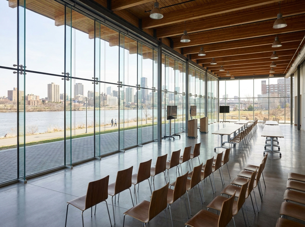A modern event venue in Calgary set up for a conference.