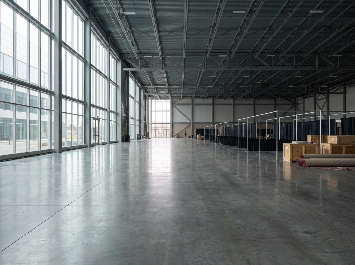 An empty convention centre hall in Calgary ready for a large event.