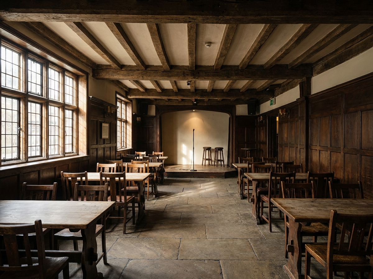The empty interior of a classic Cambridge pub, an ideal venue for local events.