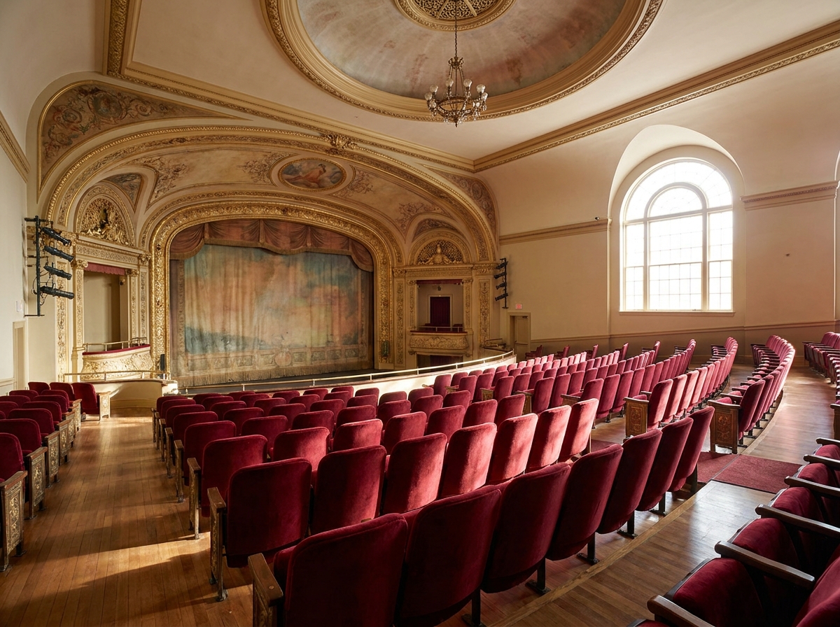 Inside a historic theater in Cary, ready for a performance.