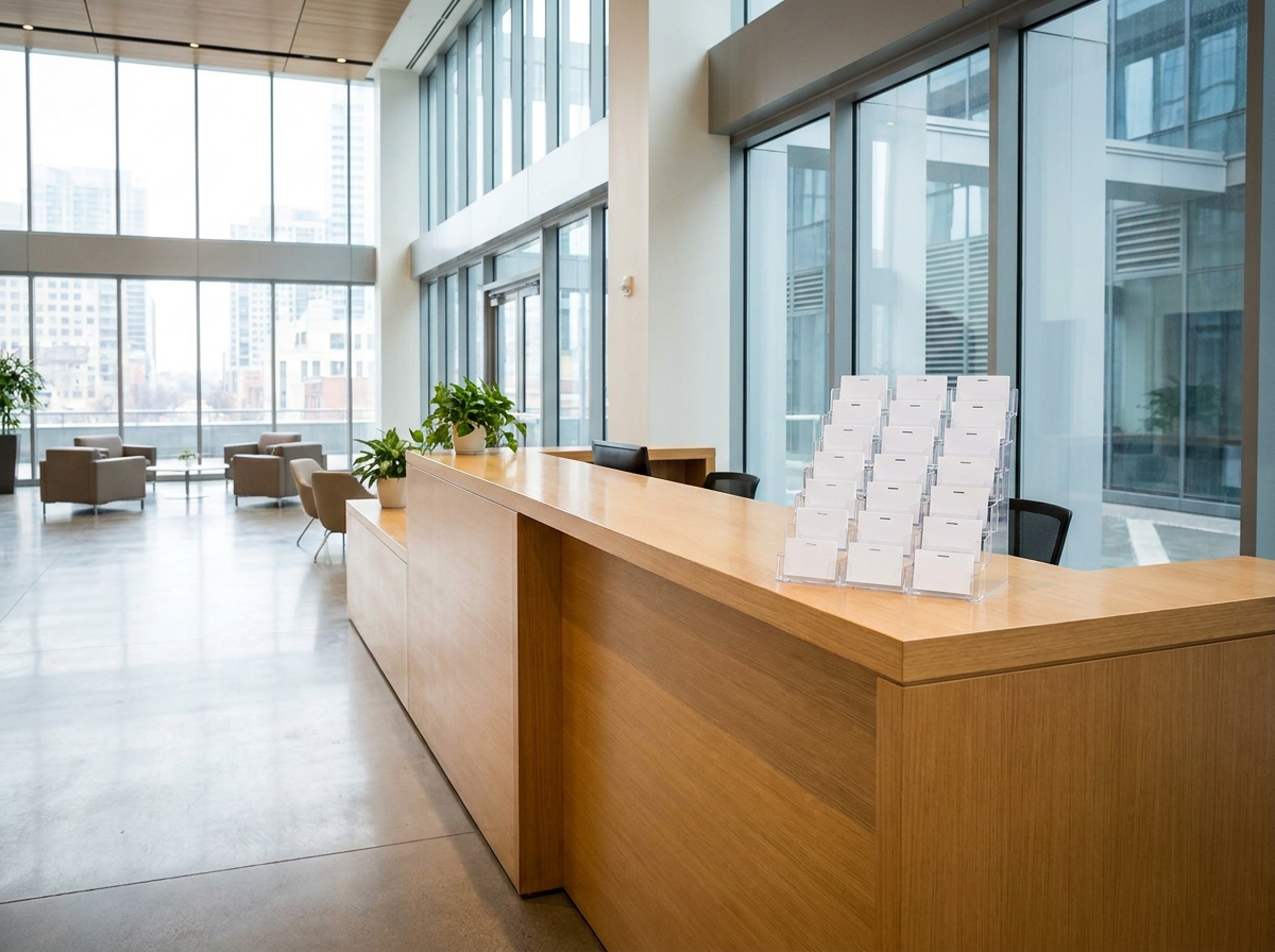 An organized registration desk ready for check-in at a business event in Cary.