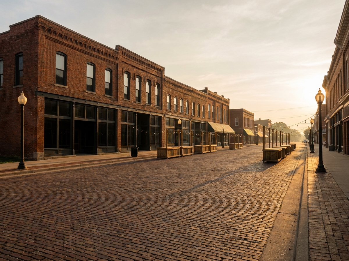 A historic street in Cedar Rapids, a perfect setting for hosting local community events.