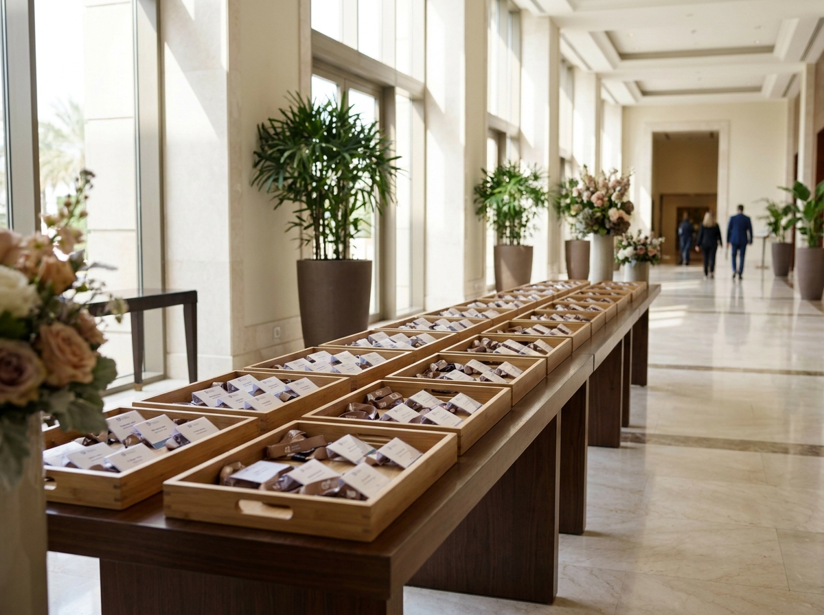A clean and organized check-in table at a charity auction.
