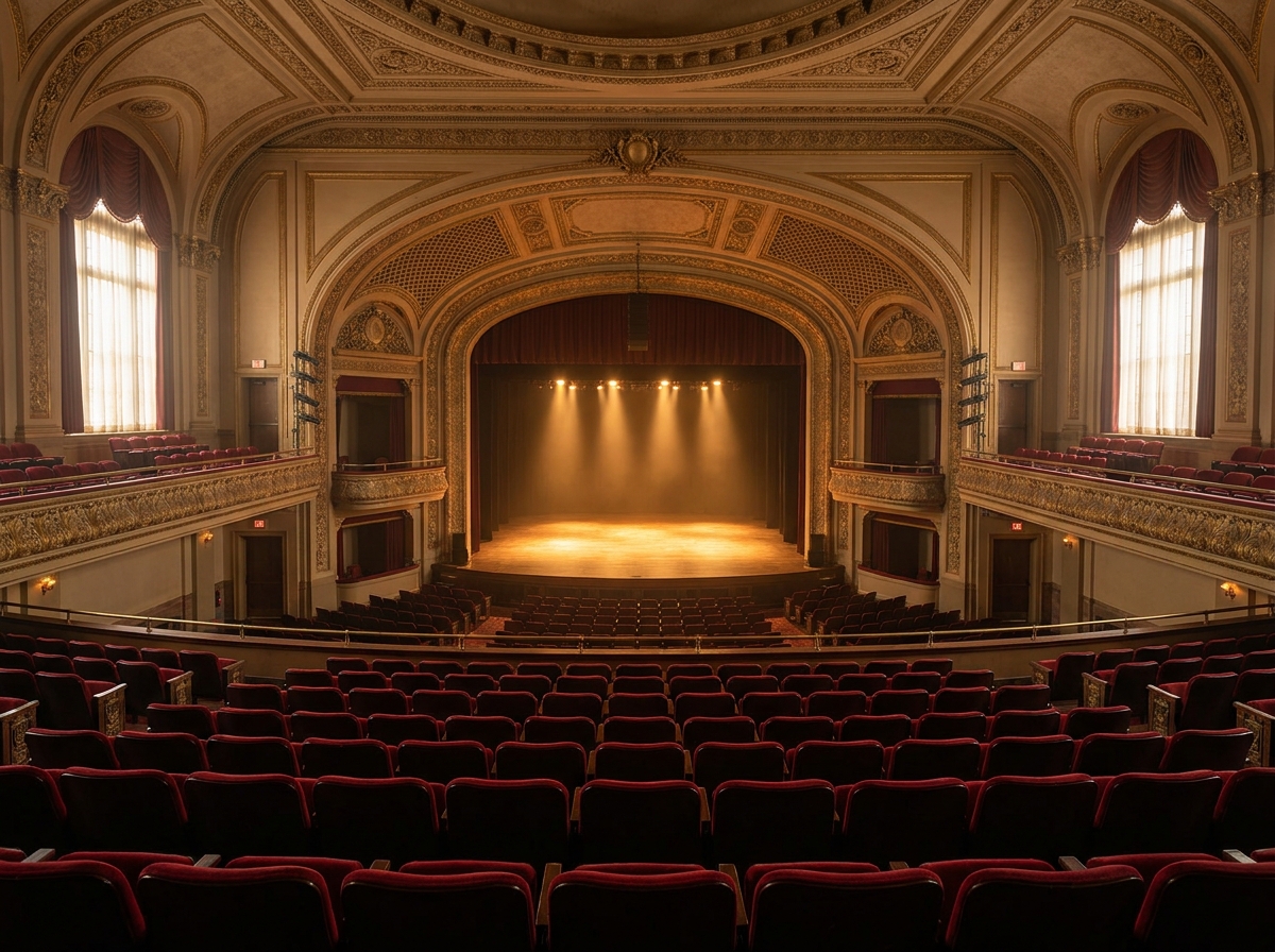 An empty, historic theater stage in Chattanooga, TN.