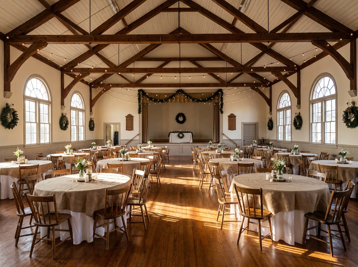 A decorated community event space in Chesapeake ready for guests.