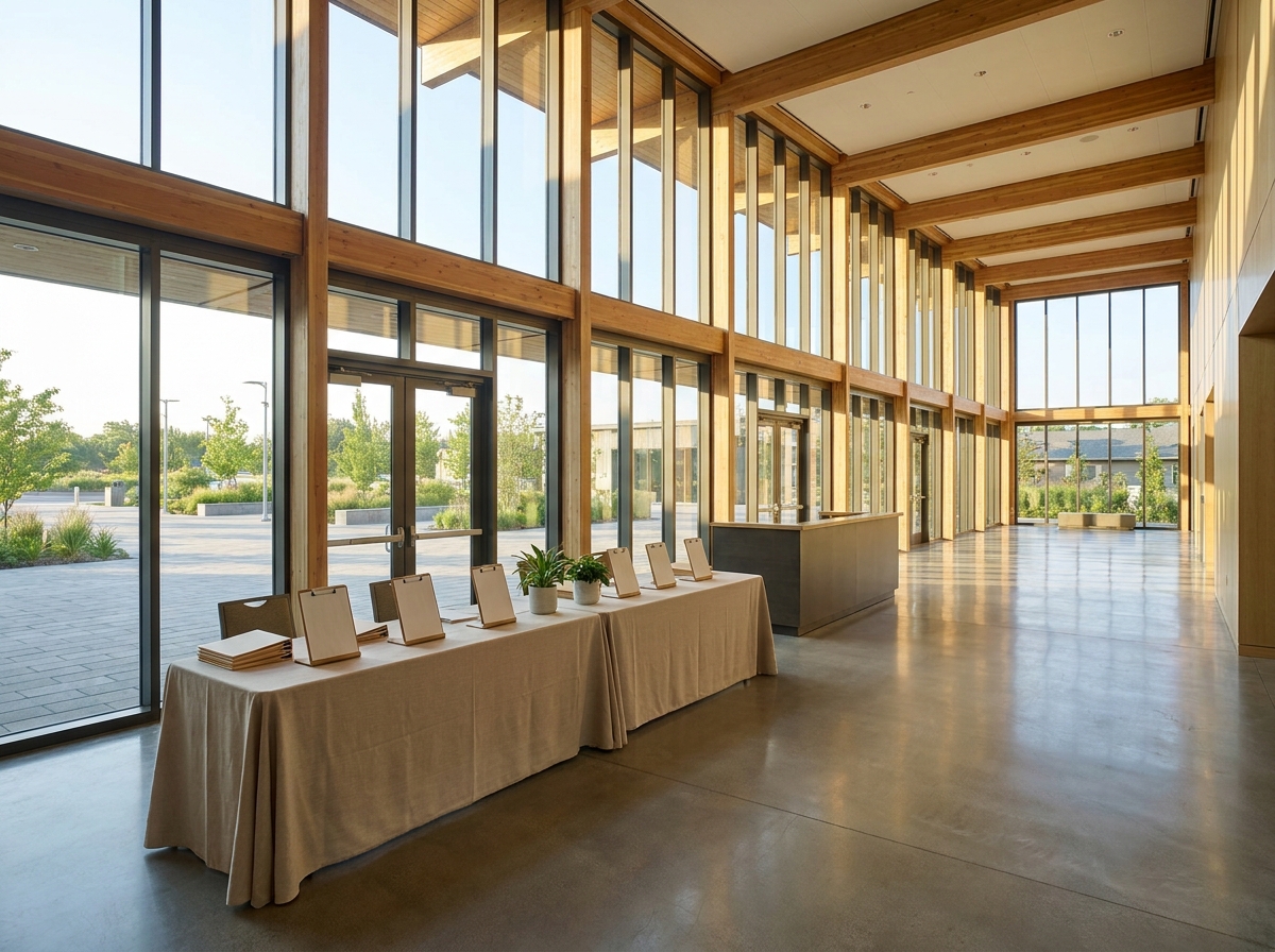 The entrance and registration area of a Chesapeake event venue.