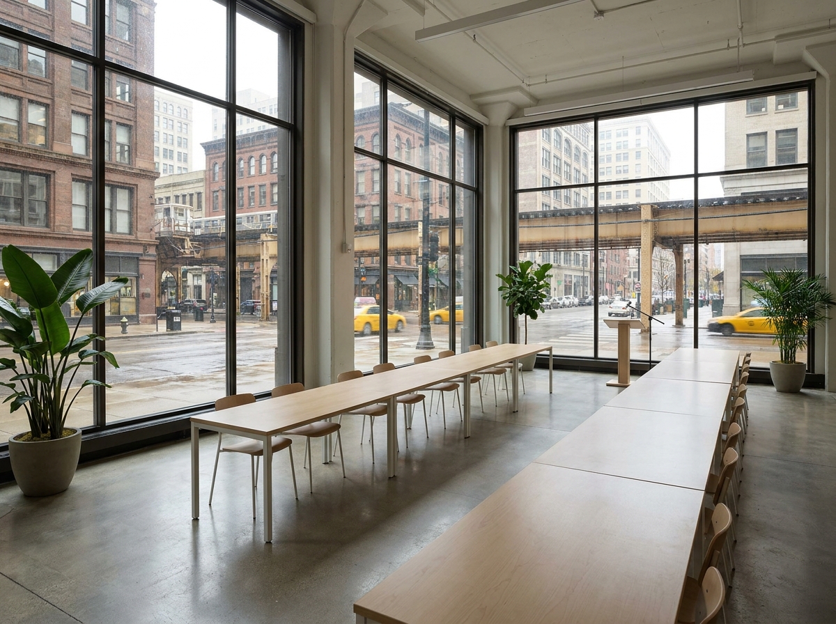 A Chicago co-working space ready for a professional networking event.