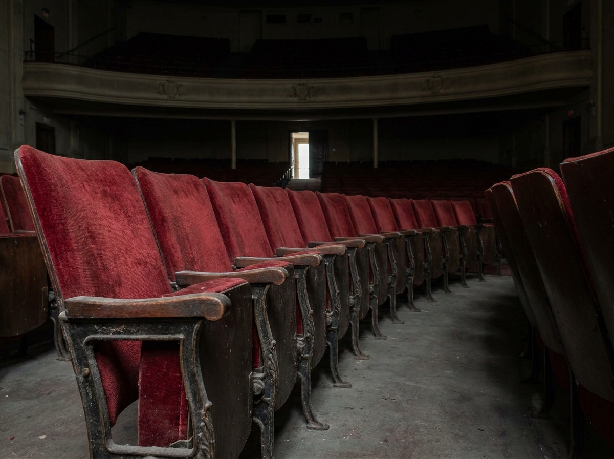 Empty reserved seats in a Cincinnati comedy venue.