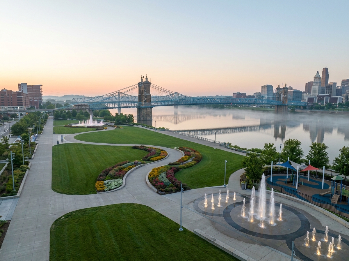 Cincinnati's Smale Riverfront Park prepared for an outdoor festival.