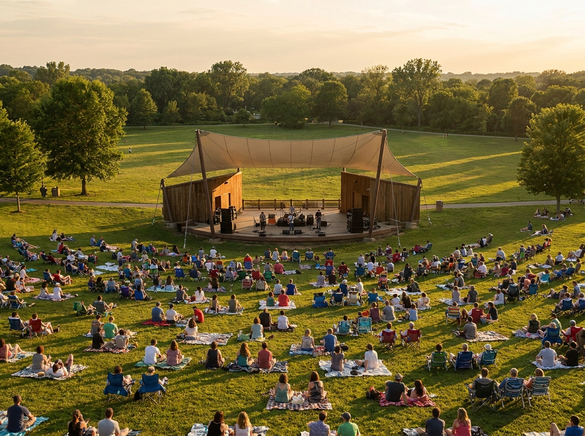 A large audience enjoying an outdoor performance at a city event.