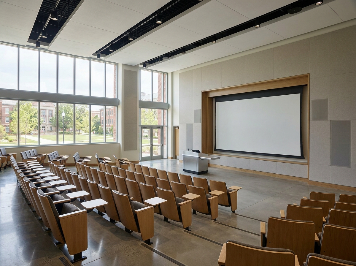 An empty conference room on a university campus in Columbia, SC.