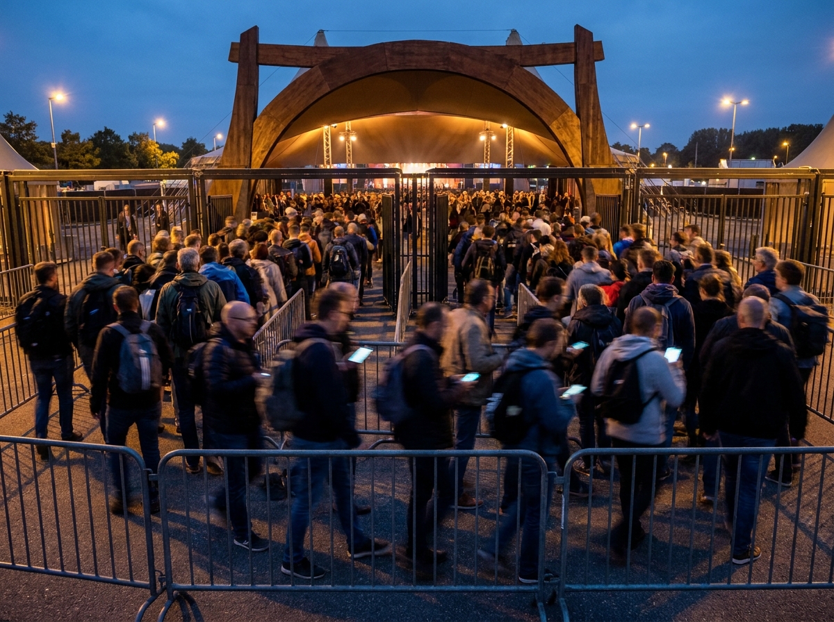 Attendees entering a concert venue smoothly at check-in.