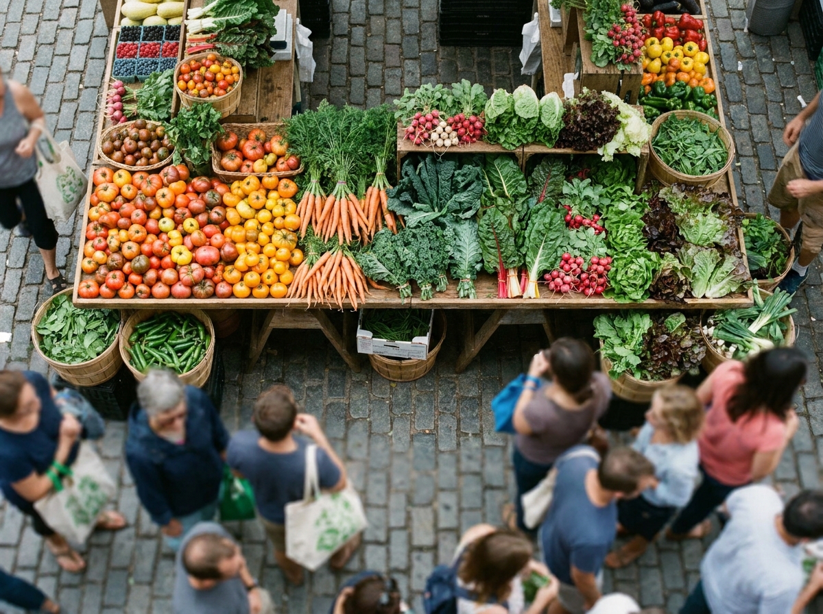 Fresh, colorful produce at a market, ready for a cooking workshop.