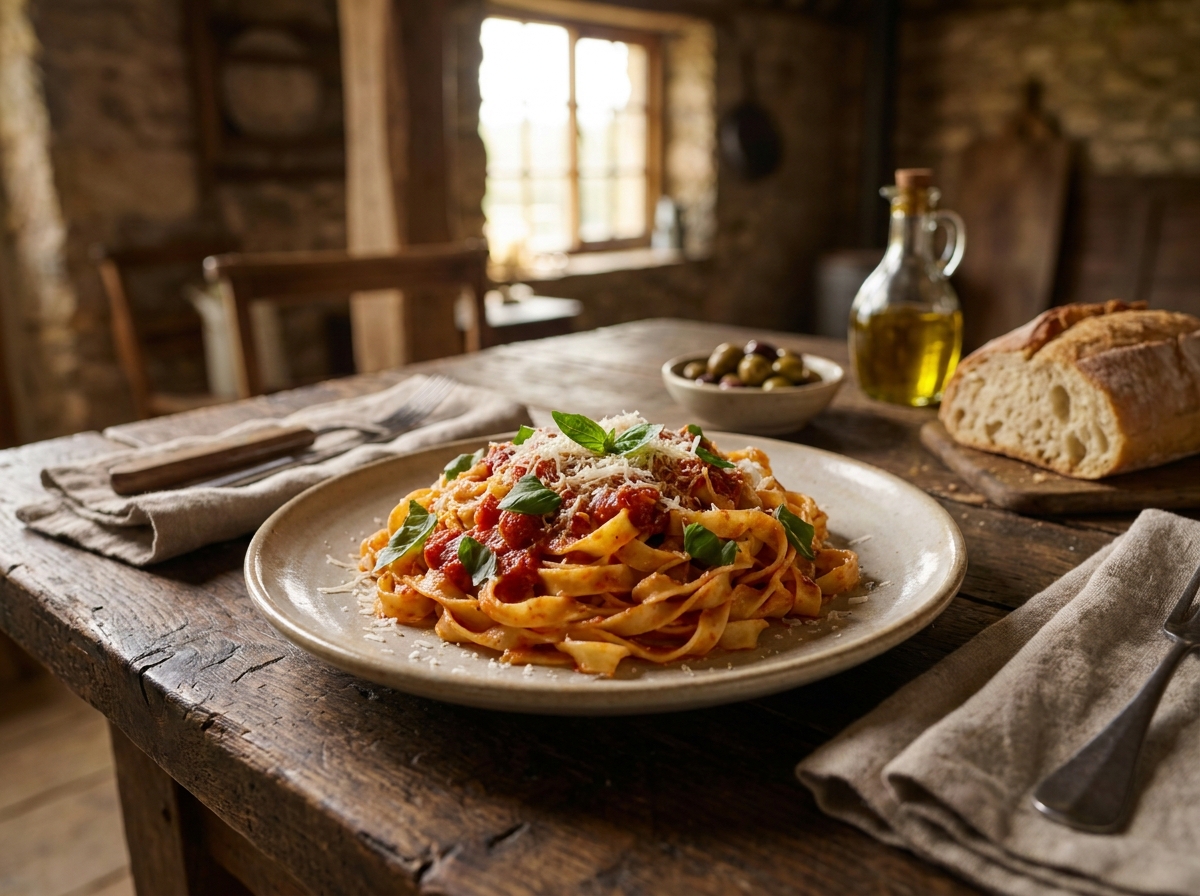 A delicious pasta dish prepared during a culinary class.