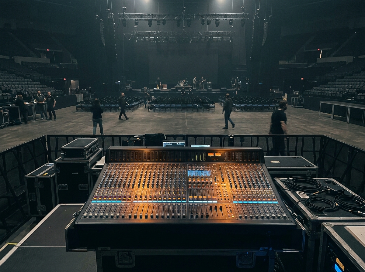A sound mixing board at a live music venue, ready for a country event.