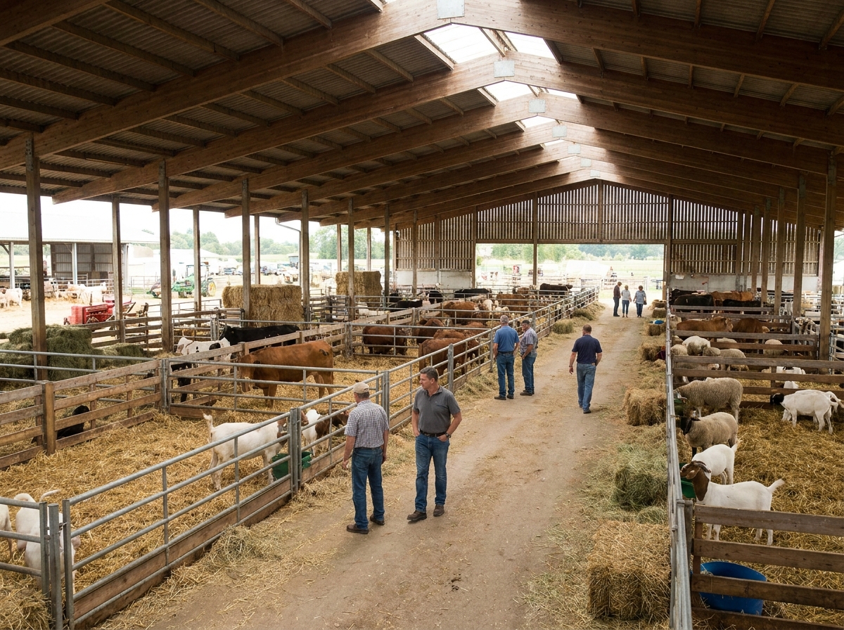 An agricultural exhibit area at a county event, a common attraction for attendees.