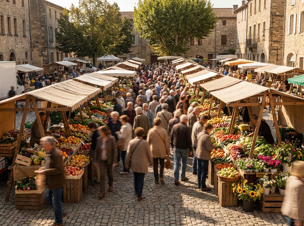 A vibrant farmers market with fresh produce, a key destination for a food tour.