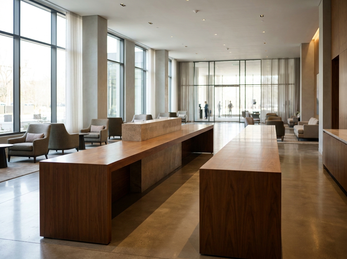 An unmanned registration desk ready for a professional event in Dallas.