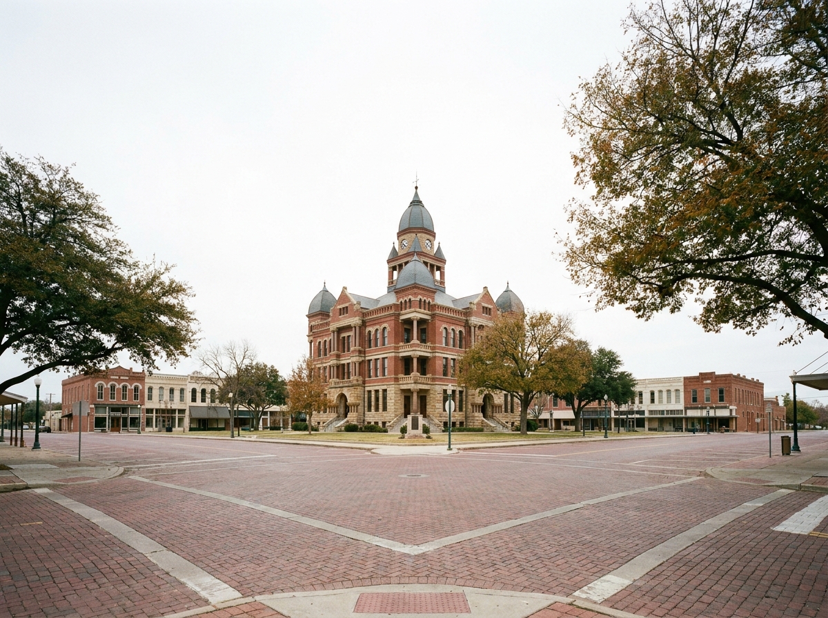 The historic downtown square in Denton, a popular location for local events.