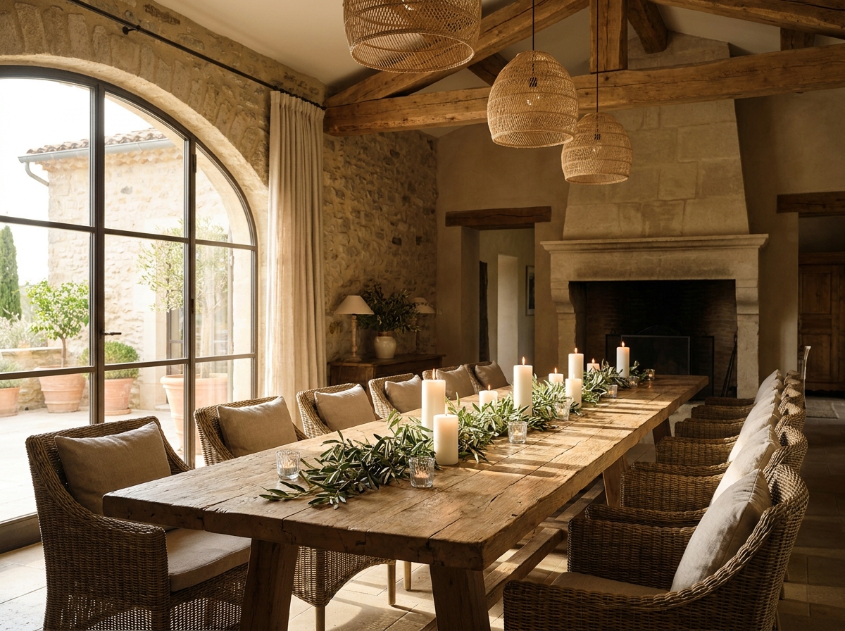 An intimate and beautifully set dining room, ready for a private dinner party.