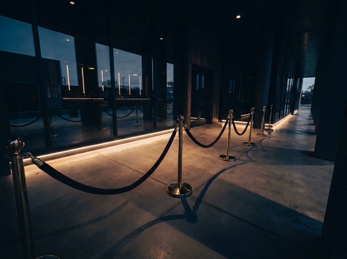 The entrance to a nightclub prepared for ticket check-in for a dance event.