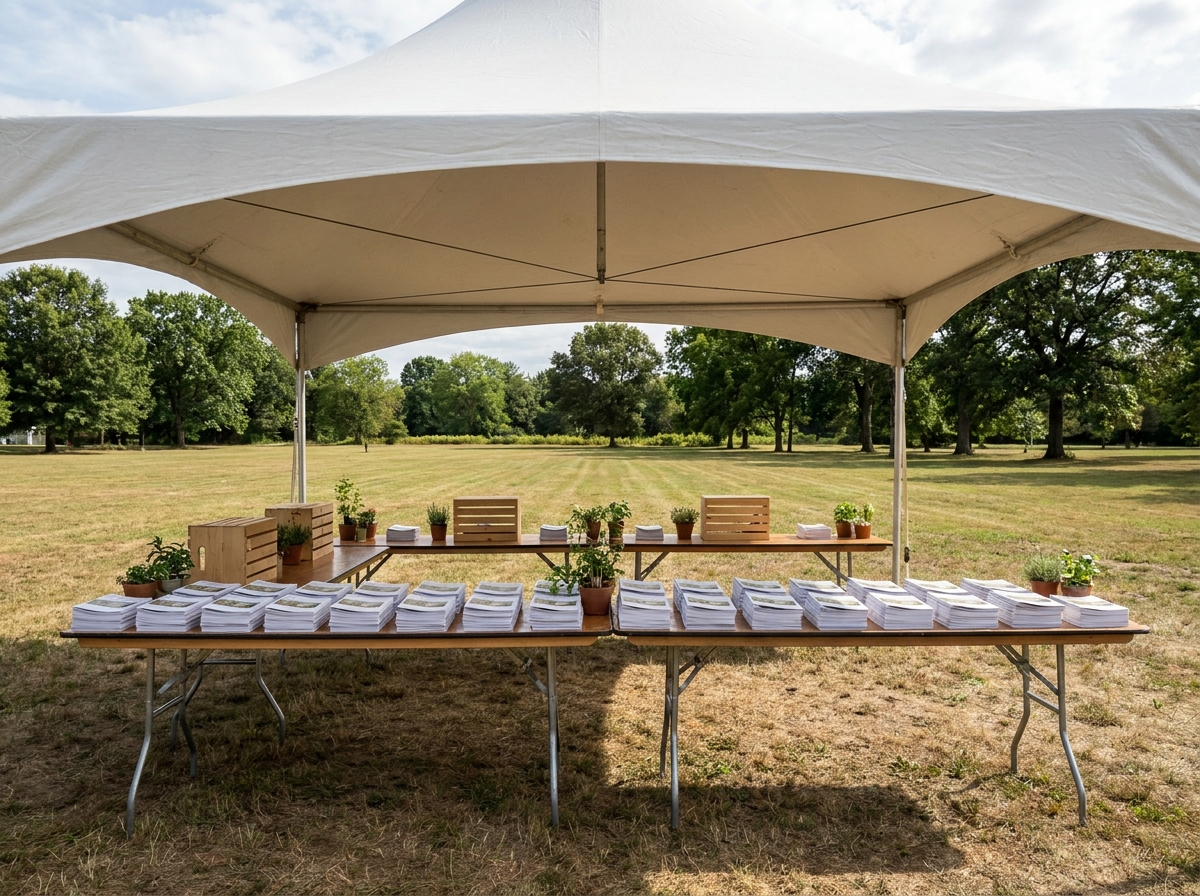 A registration tent and table set up for an outdoor pet event.