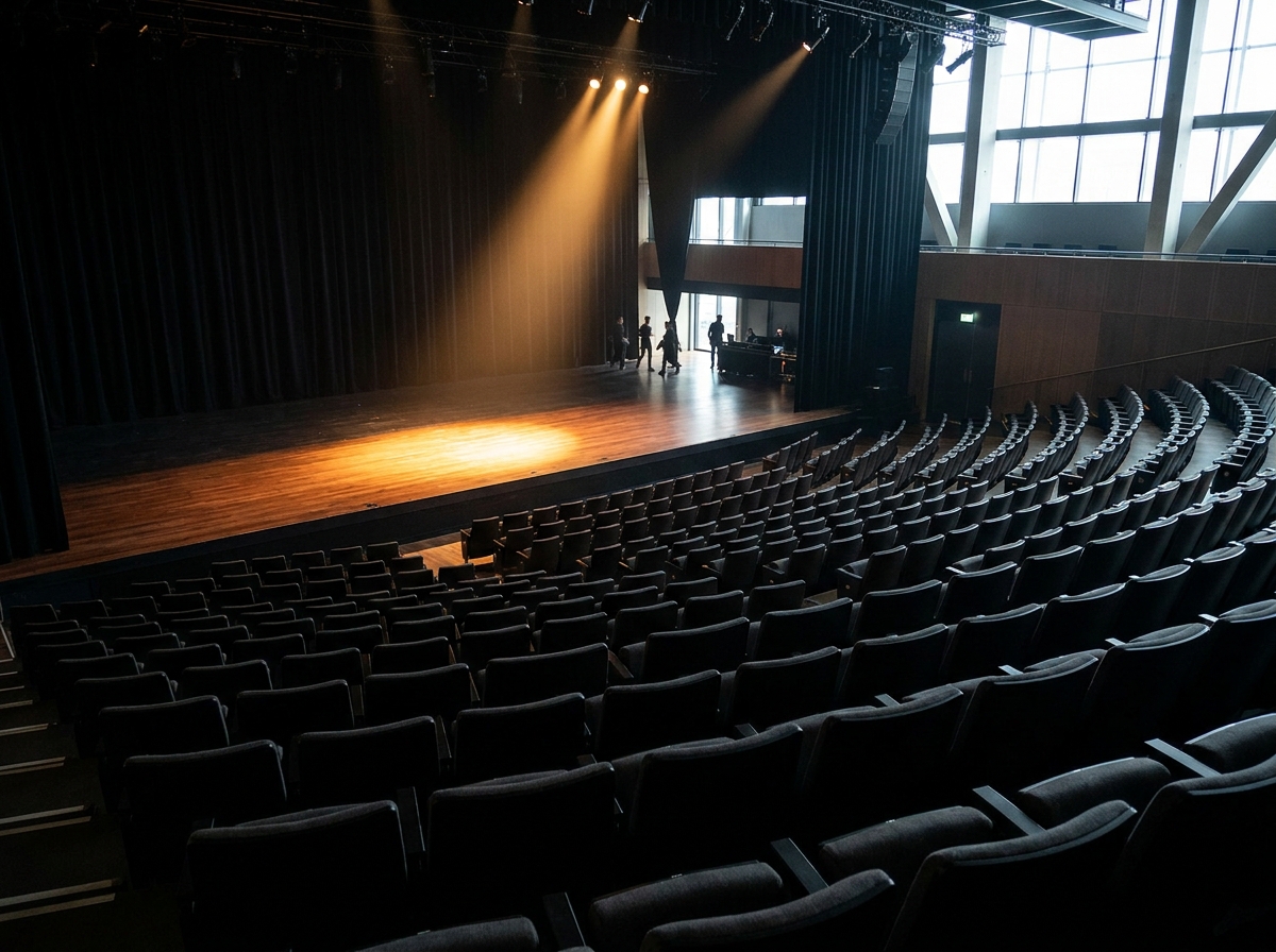 An empty stage at a performance venue in Dover.