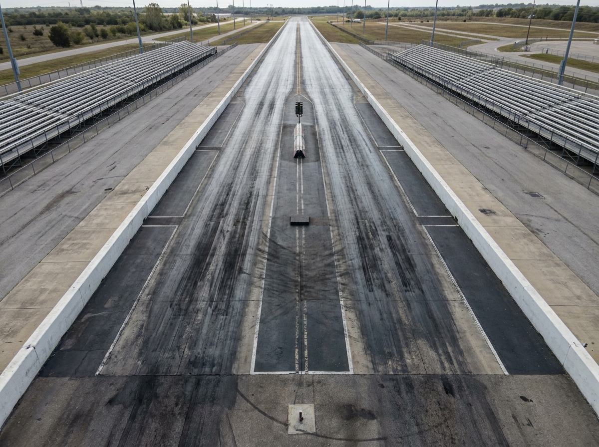 The burnout box area of a drag racing track, ready for a quarter mile event.