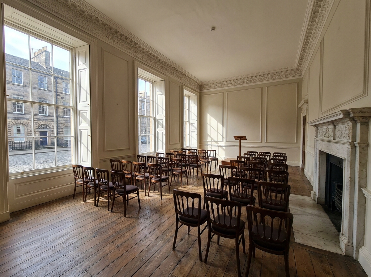 An empty event space in a historic Edinburgh building.