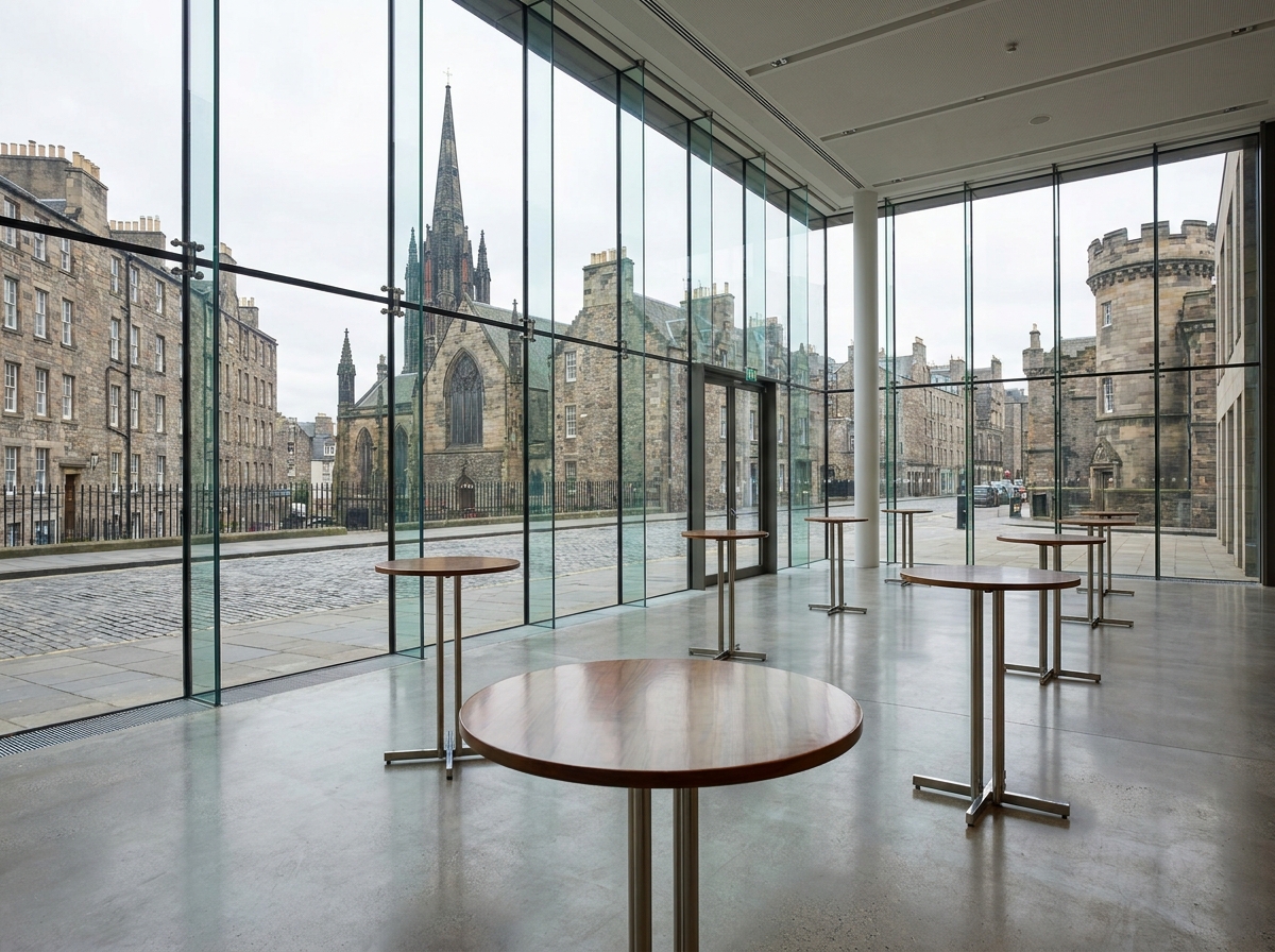 A modern event venue in Edinburgh set up for a professional networking event.