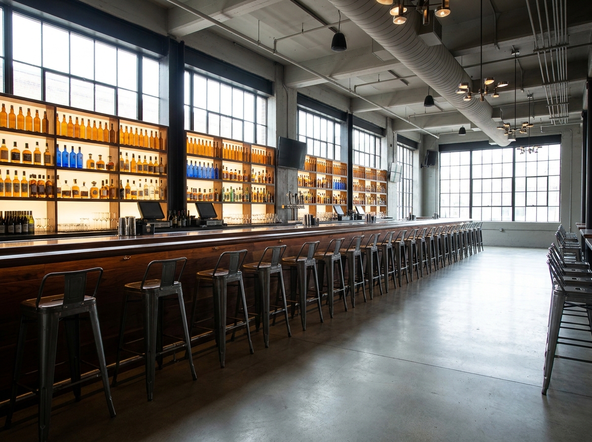 The stylish bar area inside a venue prepared for an EDM night.