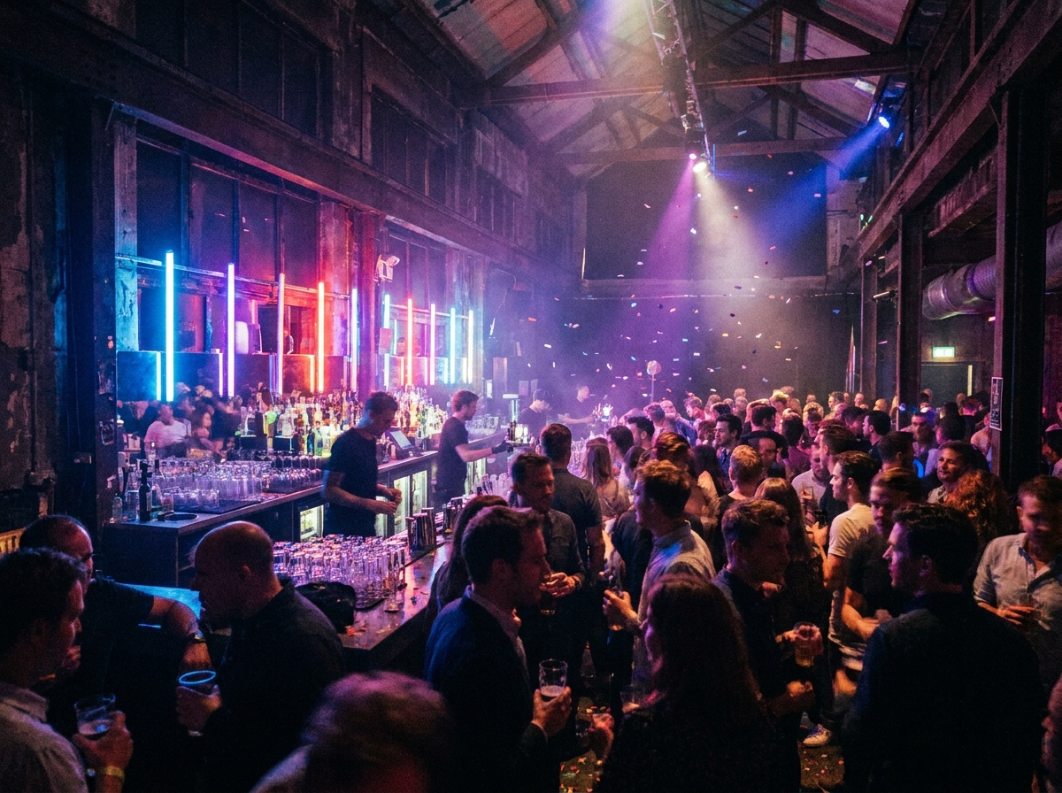 A busy bar area during a sold-out club night event.