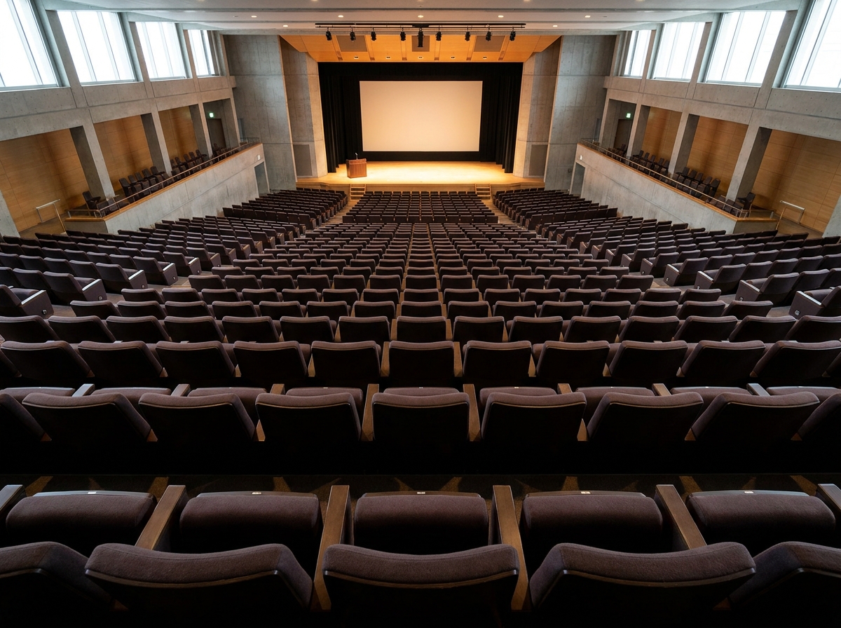 Tiered seating in an empty auditorium, ready for an educational lecture.
