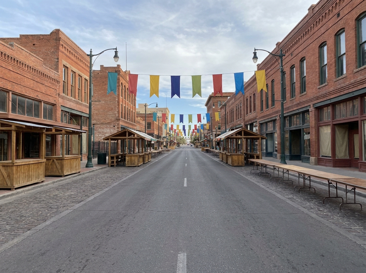A downtown El Paso street prepared for a community festival.