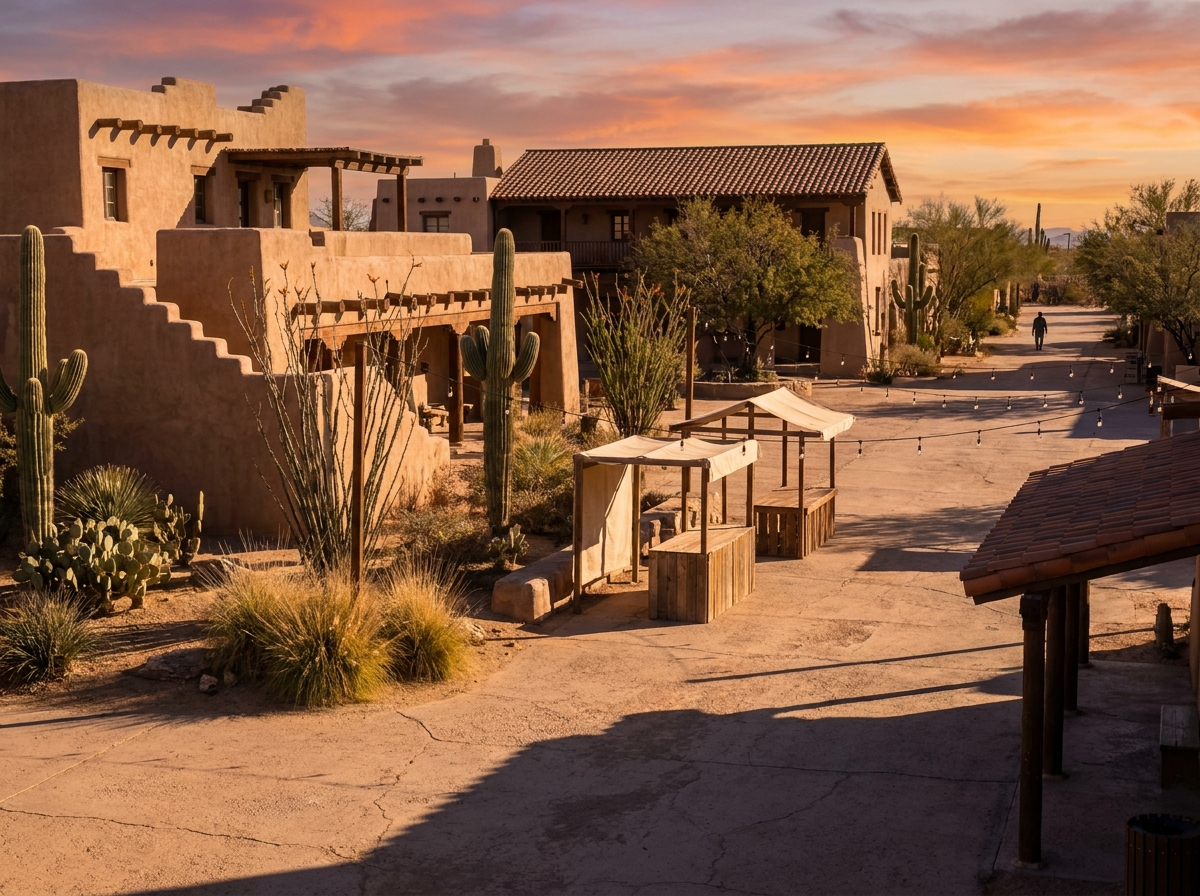An outdoor community event space in El Paso prepared for vendors.