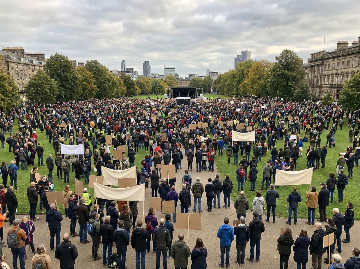 A crowd gathered in a park for an environmental awareness event.
