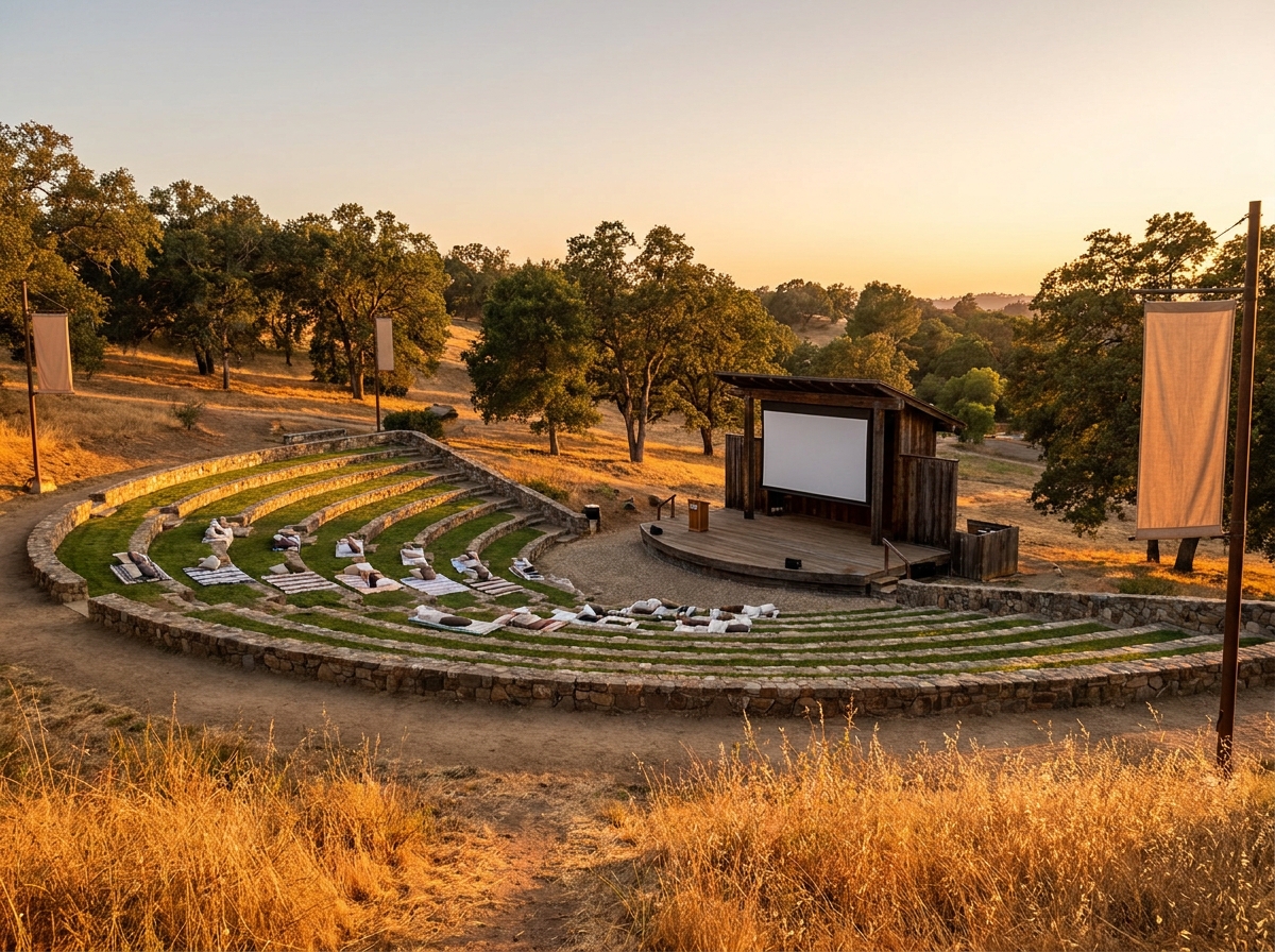 An outdoor amphitheater prepared for an evening environmental event.