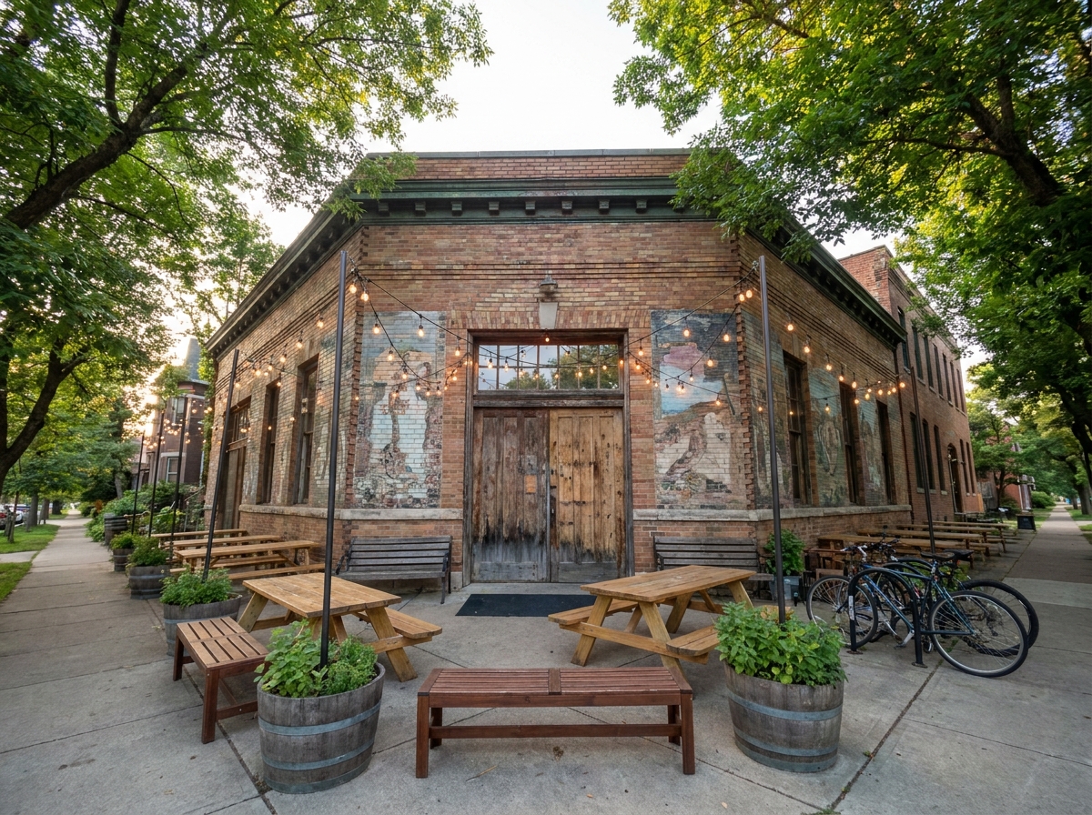 The entrance to a Eugene brewery prepared for an evening event.