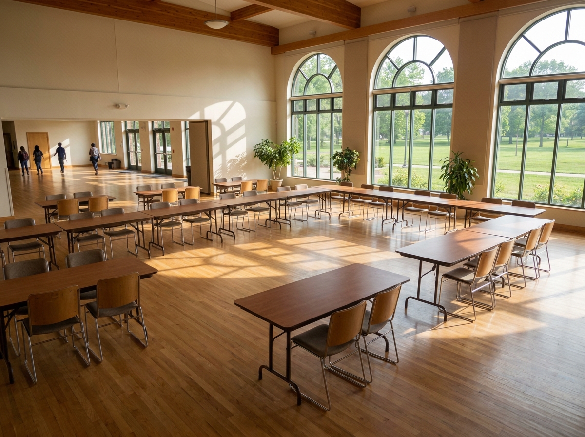 A community center room in Fairfax, arranged for a local workshop.