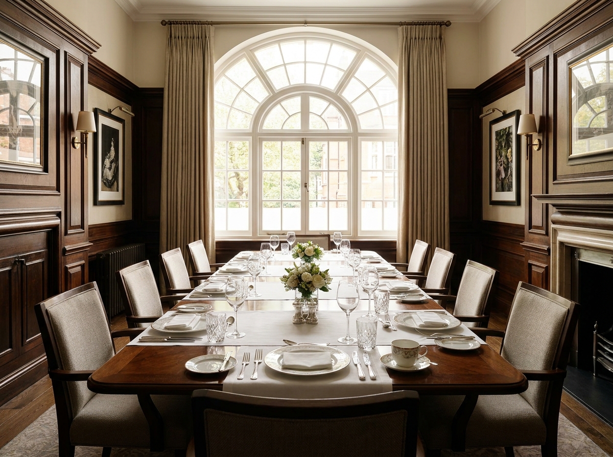 A private dining room set for a corporate networking event.