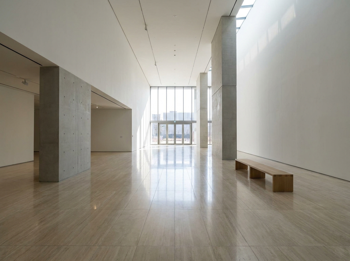 The sophisticated entryway of a venue suitable for a fine art exhibition.