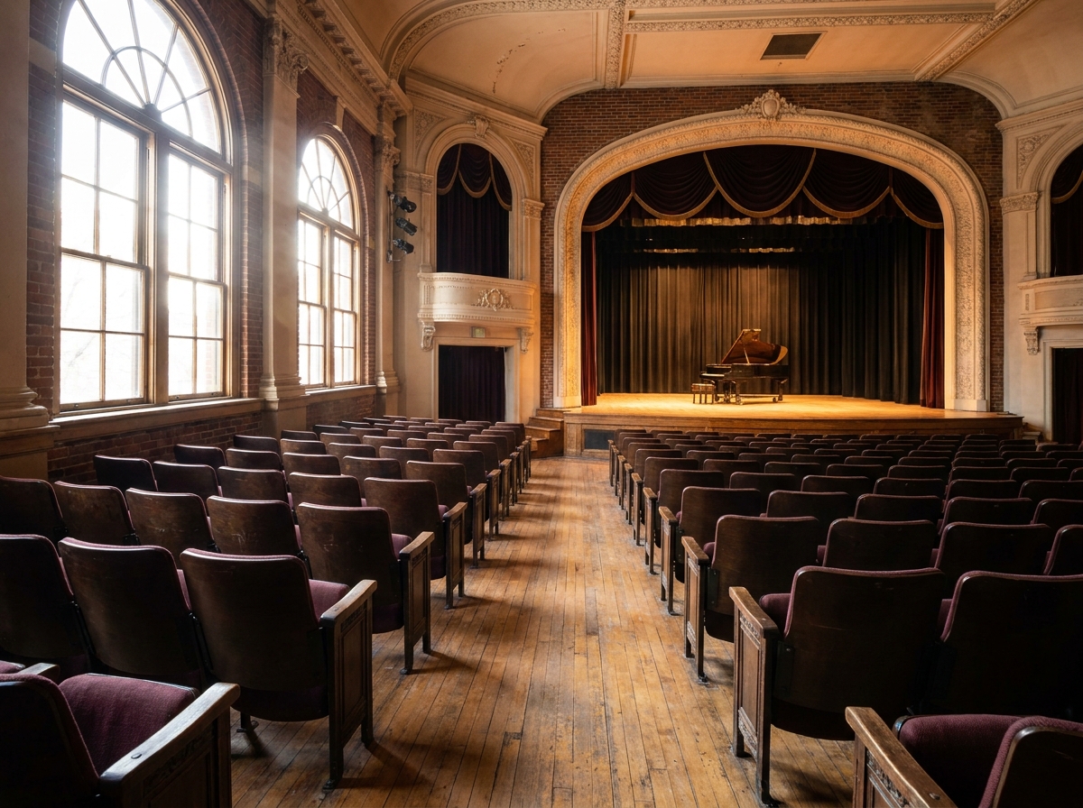The empty interior of a music venue in Fort Collins before a show.