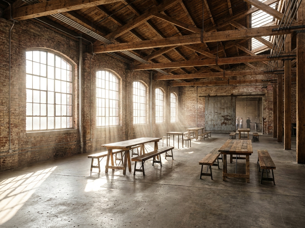 An event space in a historic Fort Wayne building ready for guests.