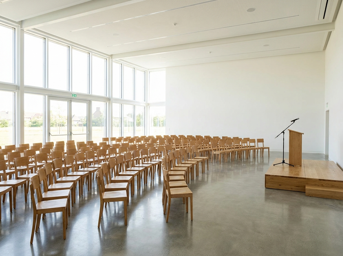 A community event space in Fort Wayne prepared for attendees.